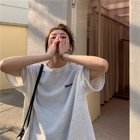 tシャツ ワンポイント バックプリント オーバーサイズ 半袖 ドロップショルダー クルーネック シンプル ルーズ レトロ 大人可愛い ガーリー カジュアル DTCA-645393552994