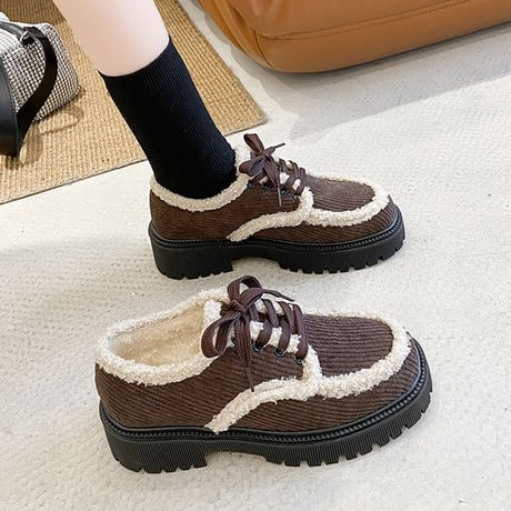 厚底 ボア スニーカー ローファー 22.5～25.0cm スエード シューレース 秋 冬 歩きやすい 疲れない 大人可愛い ガーリー カジュアル DTC-655977044609