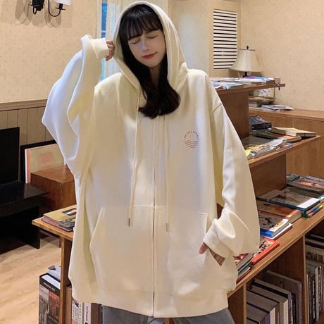 【6カラー】パーカー ジップアップ オーバーサイズ トップス 長袖 ビッグシルエット 体型カバー カジュアル 韓国ファッション レディース ストリート系ファッション DTC-637064056552