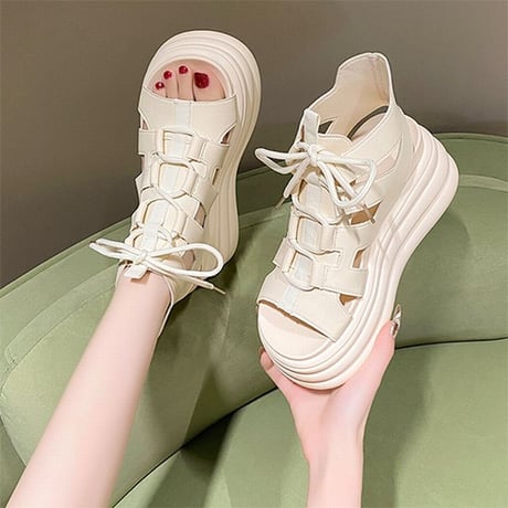 厚底サンダル グラディエーター 22.0～24.5cm サンダル レースアップ 厚底 スタイルアップ トレンド 韓国ファッション レディース DTC-795162835530