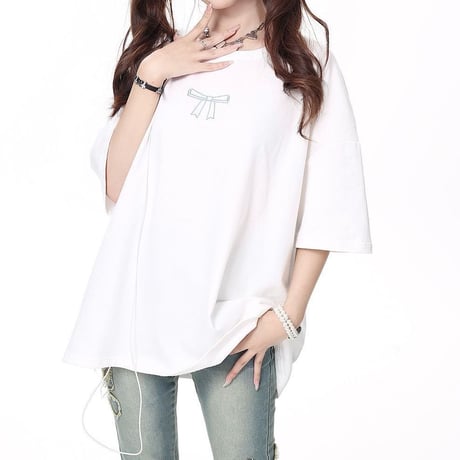 バックリボン Tシャツ オーバーサイズ 半袖 サブカル系 地雷系 レトロ 韓国ファッション レディース 大人可愛い ガーリー DTC-733249930222