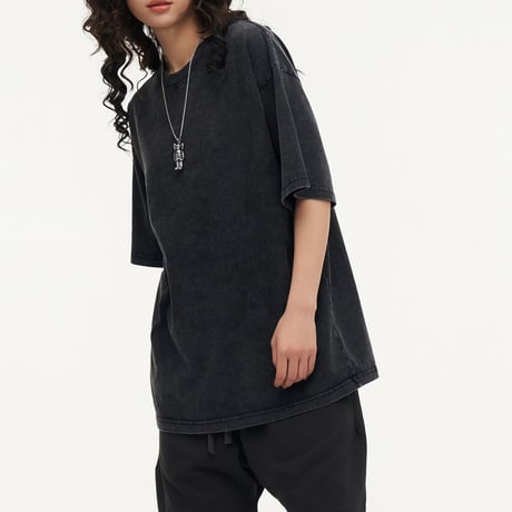 ユニセックス ヴィンテージ風 tシャツ ウォッシュ加工 オーバーサイズ ドロップショルダー ルーズ 無地 レトロ カジュアル ストリート系男子 ストリート系女子 DTCA-786974473888