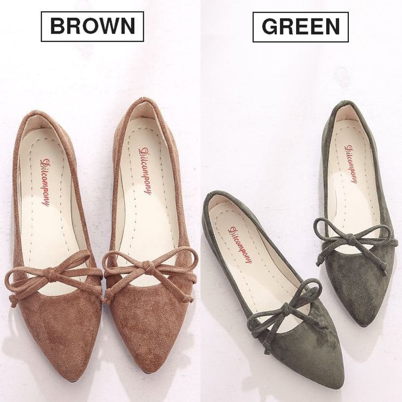 パンプス リボン フラットシューズ スエード ぺたんこ 韓国
