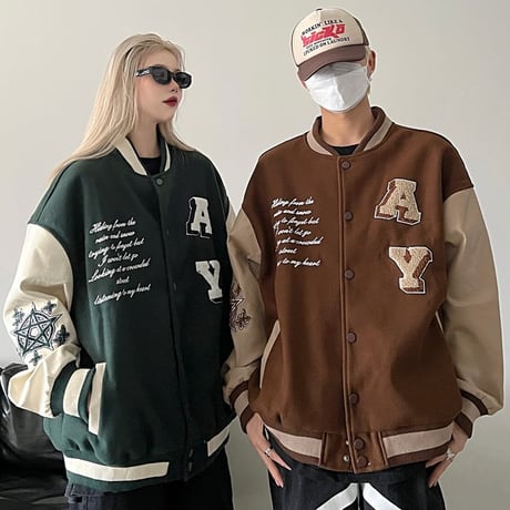 ユニセックス スタジャン 刺繍 オーバーサイズ 長袖 アウター ジャケット レトロ 韓国ファッション メンズ レディース カジュアル ストリートファッション DTC-683510664656