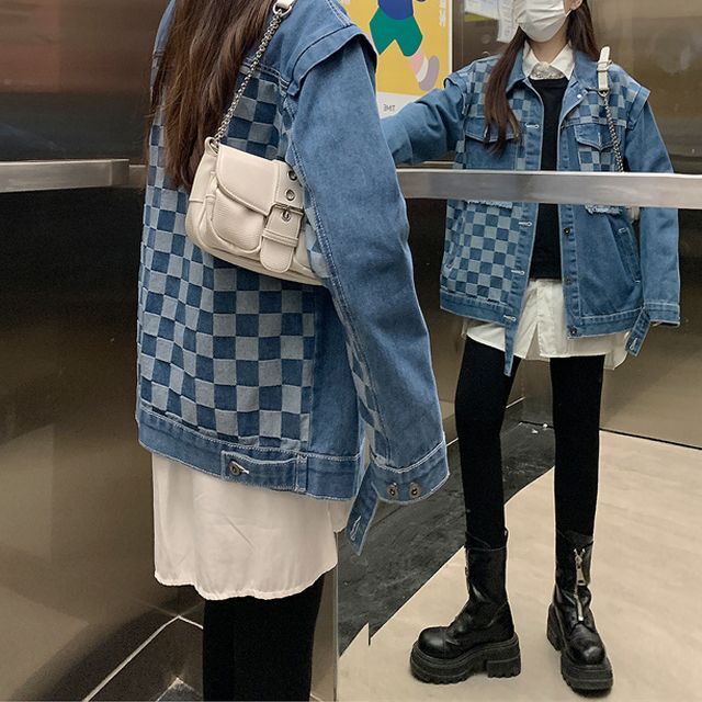 【未使用タグ付き❤️】ディーゼル❣️デニムジャケット オーバーサイズ チェック柄 ブロックチェック柄 デニムジャケット アウター デニム ジャケット G