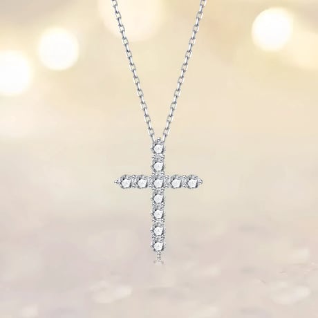 スターリングシルバー クロス ネックレス チェーン付き CZ キュービックジルコニア 十字架 ラインストーン ペンダント アクセサリー シンプル ジュエリー DTCA-1008718753367