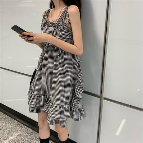 セットアップ ボレロ キャミワンピース 千鳥格子柄 チェック柄 ハイウエスト 2点セット 長袖 レトロ 韓国ファッション レディース 大人可愛い ガーリー DTC-644393055166