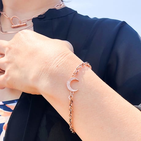 ハワイアンジュエリー ブレスレット 三日月 金属アレルギー対応 スクロール 波 サージカル ステンレス シルバー ゴールド ピンクゴールド インスタ gbs8198