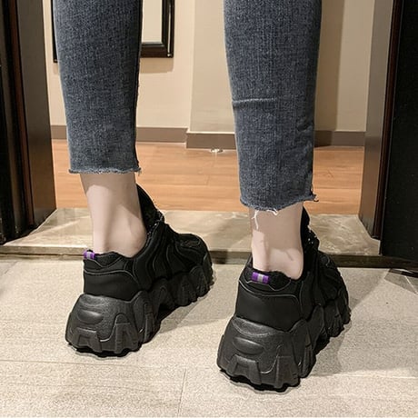 ダットスニーカー レースアップ ヒール6cm 厚底 22.5～25.0cm 韓国ファッション レディース 厚底スニーカー 歩きやすい スポーツ かわいい ガーリー 612789956033