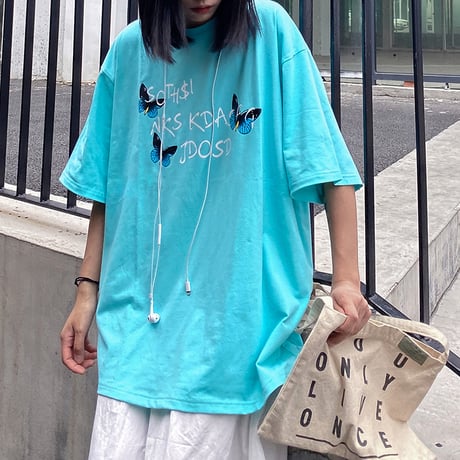 バタフライ Tシャツ 半袖 ルーズ 韓国ファッション レディース トップス ゆったり 大きめ カジュアル ストリートファッション DTC-619610882691
