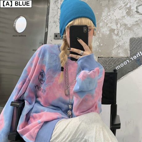 ユニセックス トレーナー タイダイ染め スマイリー ニコちゃんマーク 長袖 オーバーサイズ メンズ レディース 絞り染め 大きめ カジュアル ストリートファッション DTC-629784358008