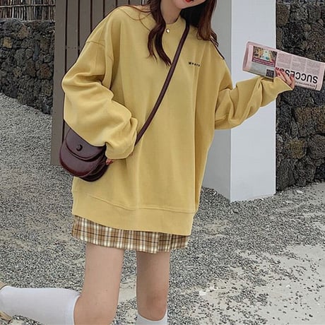 トレーナー プルオーバー シンプル オーバーサイズ ルーズ トップス 長袖 レトロ 韓国ファッション レディース ガーリー カジュアル ストリート系 DTC-652565618882