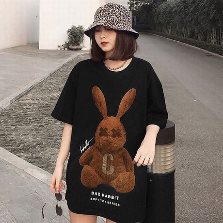 ユニセックス Tシャツ 半袖 BADRABBIT ラビット うさぎ プリント メンズ レディース オーバーサイズ 大きいサイズ ルーズ 韓国ストリートファッション TBN-615660184988
