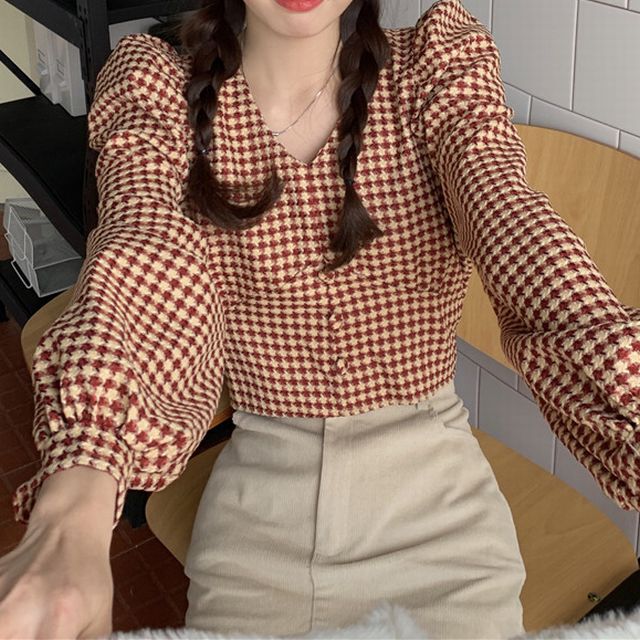レリアン 新品 タグ付き 定価3万2000円チェック柄パフスリーブブラウス レリアン 新品 タグ付き 定価3万2000円チェック柄パフスリーブ