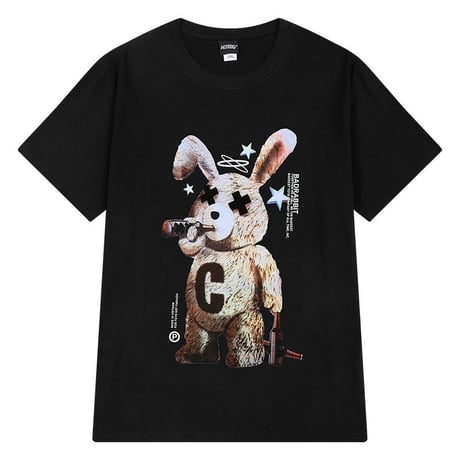 ユニセックス Tシャツ 半袖 BADRABBIT ウサギ ラビット オーバーサイズ 韓国ファッション メンズ レディース カジュアル 韓国ストリートファッション DTC-678126728553