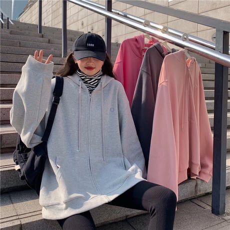 ジップアップ パーカー ワンポイント 韓国ファッション レディース トップス 長袖 カジュアル ストリートファッション DTC-638737949320
