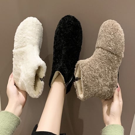 ファーブーツ サイドジッパー ムートンブーツ 22.5～25.0cm 韓国ファッション レディース ボアブーツ 防寒 もこもこ 履きやすい カジュアル 629344759597