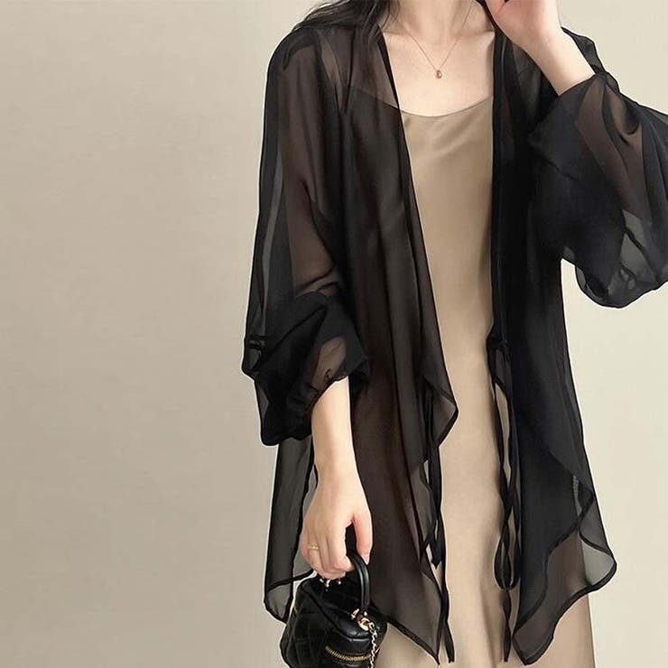 シアー ロングカーディガン フライングスリーブ レース