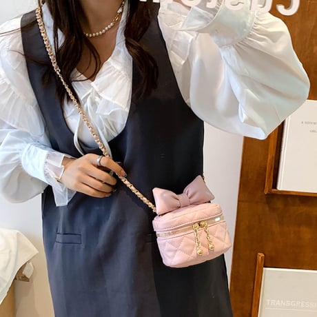 ショルダーバッグ リボン キルティング ミニバッグ ポーチ チェーンバッグ オールシーズン バッグ 大人可愛い ガーリー 韓国ファッション レディース DTC-676413487288
