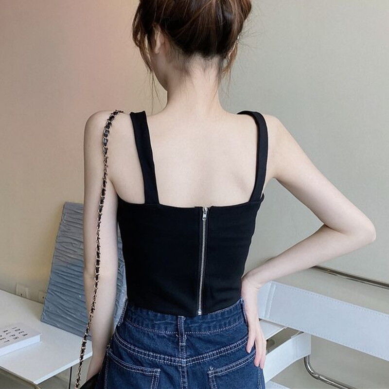 前後2way タンクトップ キャミソール トップス チャック ジップアップ