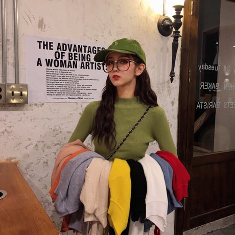 選べる9カラー リブニット タートルネック 韓国ファッション レディース トップス 長袖 シンプル 大人カジュアル オルチャン 韓国 (DTC-602341720666)