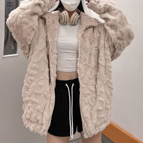 ファージャケット ボアジャケット ラムウール フェイクファー スタンドネック 厚め ジップアップ ルーズ レトロ 韓国ファッション レディース 大人可愛い ガーリー DTC-691162652827