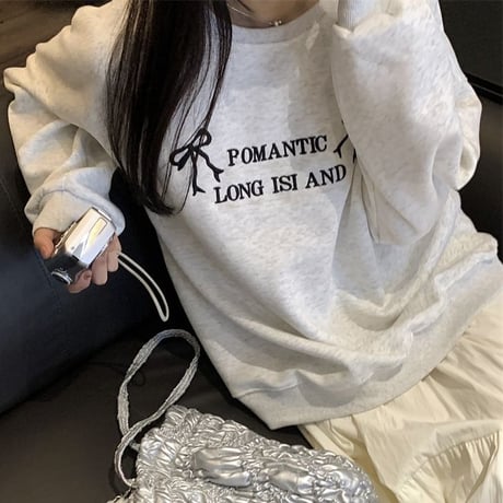スウェット トレーナー リボン ロゴ プルオーバー トップス ルーズ ゆったり 長袖 レトロ 韓国ファッション レディース 大人可愛い ガーリー カジュアル DTC-769369677144