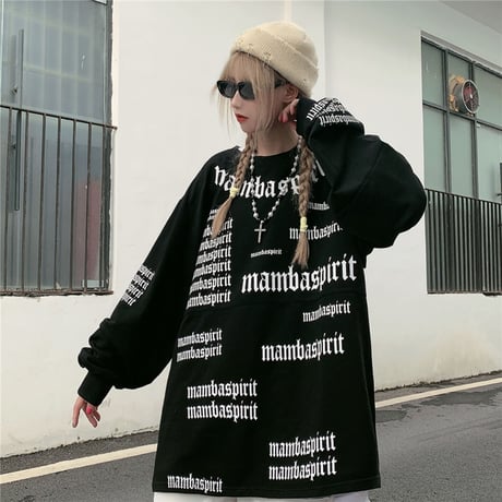 ユニセックス Tシャツ 長袖 ロンT フルレタープリント ラウンドネック オーバーサイズ 韓国ファッション メンズ レディース カジュアル ストリートファッション DTC-655783366926