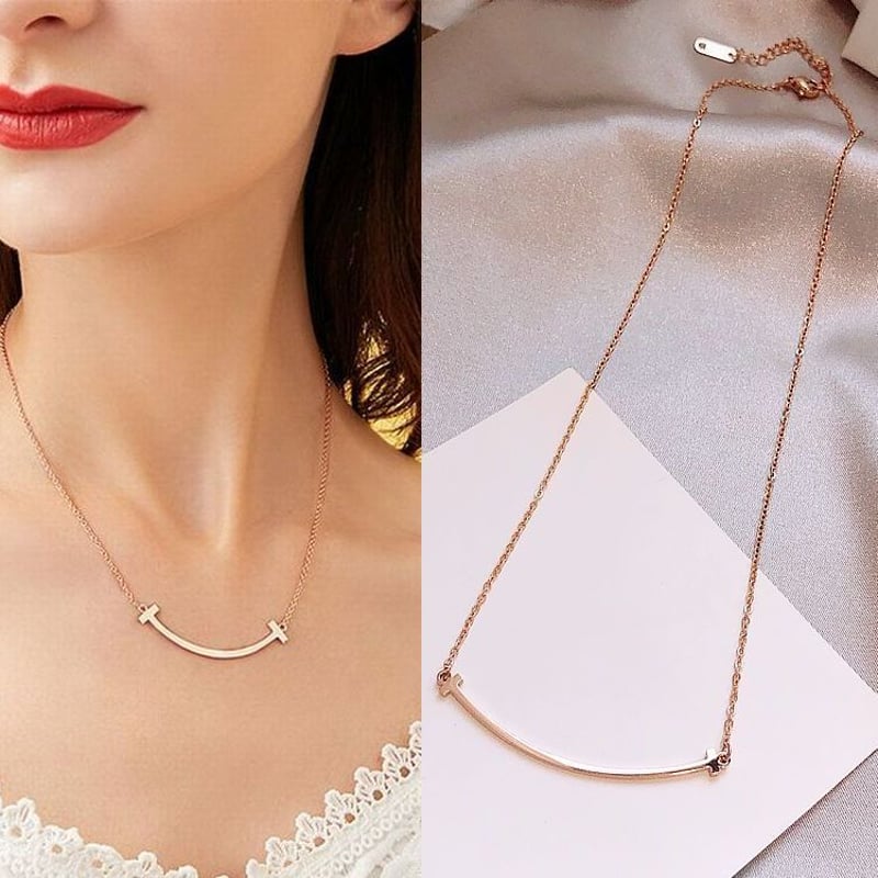 ネックレス レディース スマイルフェイス ピンクゴールド Tネックレス  