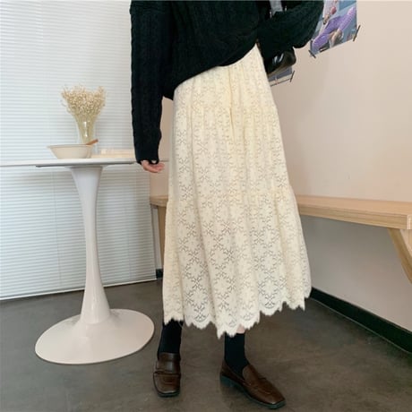 レース ベルベットスカート Aライン ハイウエスト 韓国ファッション レディース プリーツスカート ミドル丈 大人可愛い ガーリー DTC-631866327210