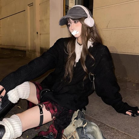 ニット カーディガン ダメージ加工 クラッシュ加工 ケーブル編み ダブルジップ プレート チェーン ルーズ 長袖 レトロ 大人可愛い ガーリー カジュアル DTCA-816716122701