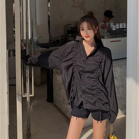 ギャザー シャツ ブラウス 絞り上げ 韓国ファッション レディース 長袖 トップス ゆったり 大人可愛い ガーリー DTC-618953320170