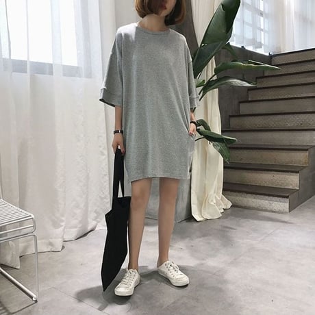 Tシャツワンピース レースアップ バックリボン ゆったり ルーズ チュニック 半袖 レトロ 韓国ファッション レディース 大人可愛い ガーリー DCT-556806546749