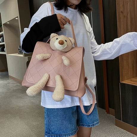 クマのぬいぐるみ 2WAYバッグ ハンドバッグ バッグパック リュックサック ミニバッグ アニマルバッグ シンプル 鞄 レトロ DTC-624226656714