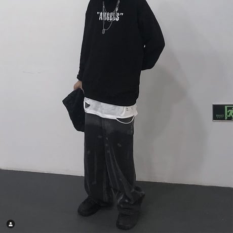 ユニセックス トレーナー プラスベルベット 天使の羽 プリント 長袖 オーバーサイズ 韓国ファッション メンズ レディース 男女兼用 大きめ カジュアル ストリート DTC-598784024725