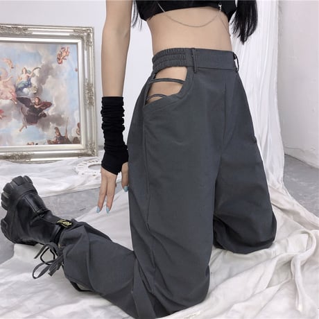 パンツ サイドオープン サイドスリット セクシー 薄手 ハイウエスト 韓国ファッション レディース ボトム 大人可愛い ガーリー DTC-620303160158_a