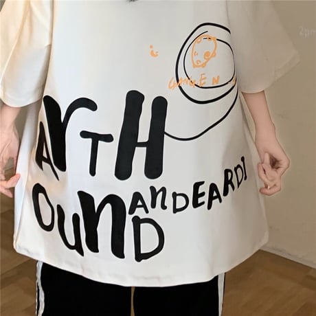 Tシャツ 半袖 英字プリント オーバーサイズ 韓国ファッション レディース カットソー トップス カジュアル ストリートファッション DTC-639781711694