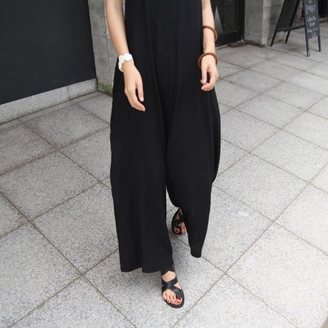 レディース サロペット オールインワン ワイドパンツ ノースリーブ ワイドパンツ 韓国ファッション (DCT-565140315743)
