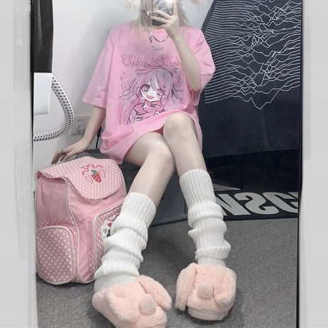 Tシャツ 半袖 女の子プリント オーバーサイズ 大きめ カジュアル 病み可愛い 病みかわ 地雷系 韓国ストリートファッション 韓国ファッション レディース DTC-639289235097