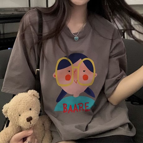 Tシャツ 半袖 オーバーサイズ トップス ゆったり レトロ 韓国ファッション レディース 大人可愛い ガーリー カジュアル ストリート系ファッション DTC-776295001798