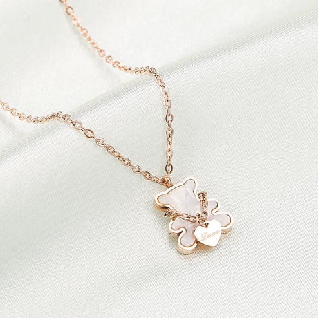 ネックレス チェーン付き 金属アレルギー対応 クマ ベアー ハート ペンダント アクセサリー チタン メッキ シンプル ジュエリー DTCA-638613877827