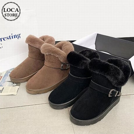 ムートンブーツ ベルト バックル 23.0～25.0cm 韓国ファッション レディース ファーブーツ 防寒 もこもこ 631123140141