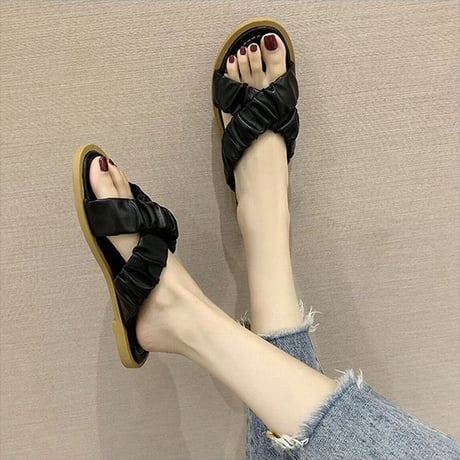 フラットサンダル クロスストラップ スリッパ コンフォートサンダル 韓国ファッション レディース サンダル ぺたんこ キュート 痛くない かわいい 歩きやすい 619149138473