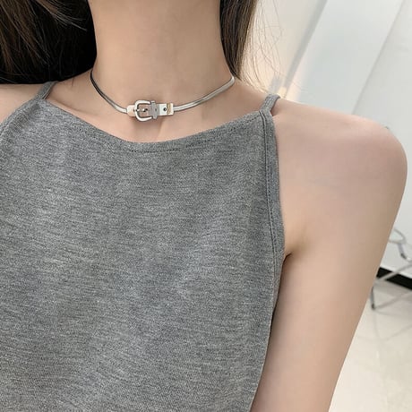 ベルトバックルモチーフ チョーカー 金属アレルギー対応 ネックレス スネークチェーン アクセサリー チタンスチール K14メッキ シンプル ジュエリー DTC-650453202865
