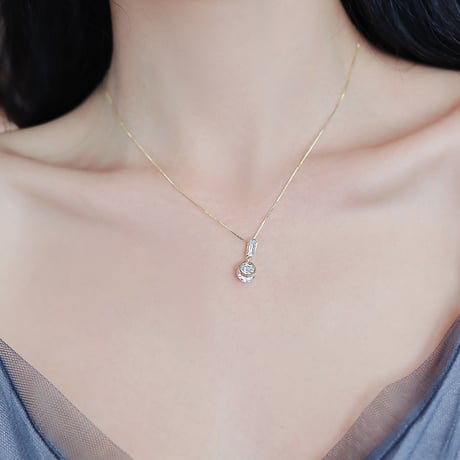 ネックレス CZ チェーン付き ペンダント アクセサリー 合金 K14メッキ シンプル ジュエリー DTC-645590525571
