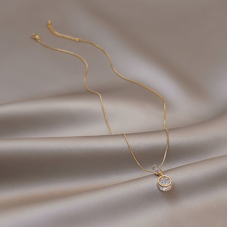 ネックレス CZ チェーン付き ペンダント アクセサリー 合金 K14メッキ シンプル ジュエリー DTC-645590525571