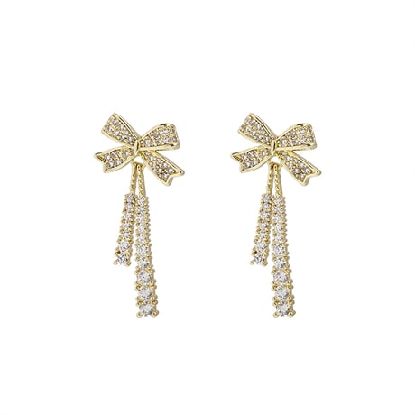 ピアス 両耳用 リボン ドロップピアス CZ アクセサリー 合金 シルバー925 ジュエリー DTC-636637950656