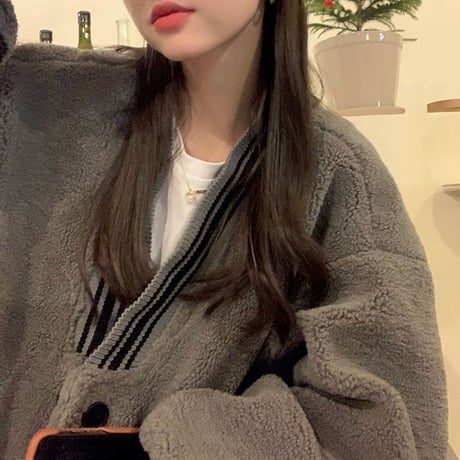 ボアスタジャン バイカラー フリース アウター フェイクラムウール オーバーサイズ 長袖 ルーズ レトロ 韓国ファッション レディース 大人可愛い ガーリー DTC-689307846858