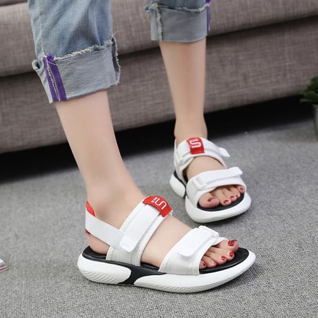 スポーツサンダル フラット スポサン 4.0cm 韓国ファッション レディース サンダル ベルト マジックテープ フラットサンダル 厚底サンダル 厚底 かわいい 歩きやすい 591478910904