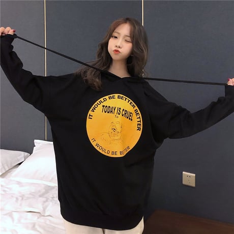 【選べる2カラー】 パーカー プルオーバー 韓国ファッション レディース ストリート系 ロゴ プリント 薄手 秋冬 秋 冬 (DTC-602174225125)